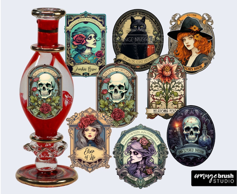 Halloween Apothecary Labels: Vintage Clipart Bundle 8 PNG. Halloween Sublimation Bundle, Potion Labels, Bottle Labels -Instant Download