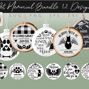 Paquete de 12 adornos navideños conmemorativos para mascotas SVG para perros y gatos, adornos conmemorativos para mascotas, In Love Memory SVG, pérdida de mascotas SVG - Descarga digital