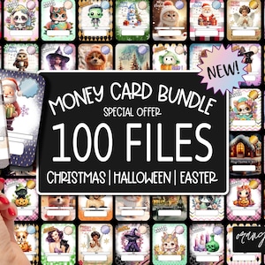 Geld Karte Mega Bundle - 100 PNG Geld Halter Designs, niedliche Geschenkkartenhalter für Weihnachten, Halloween, Ostern - Sofort Download