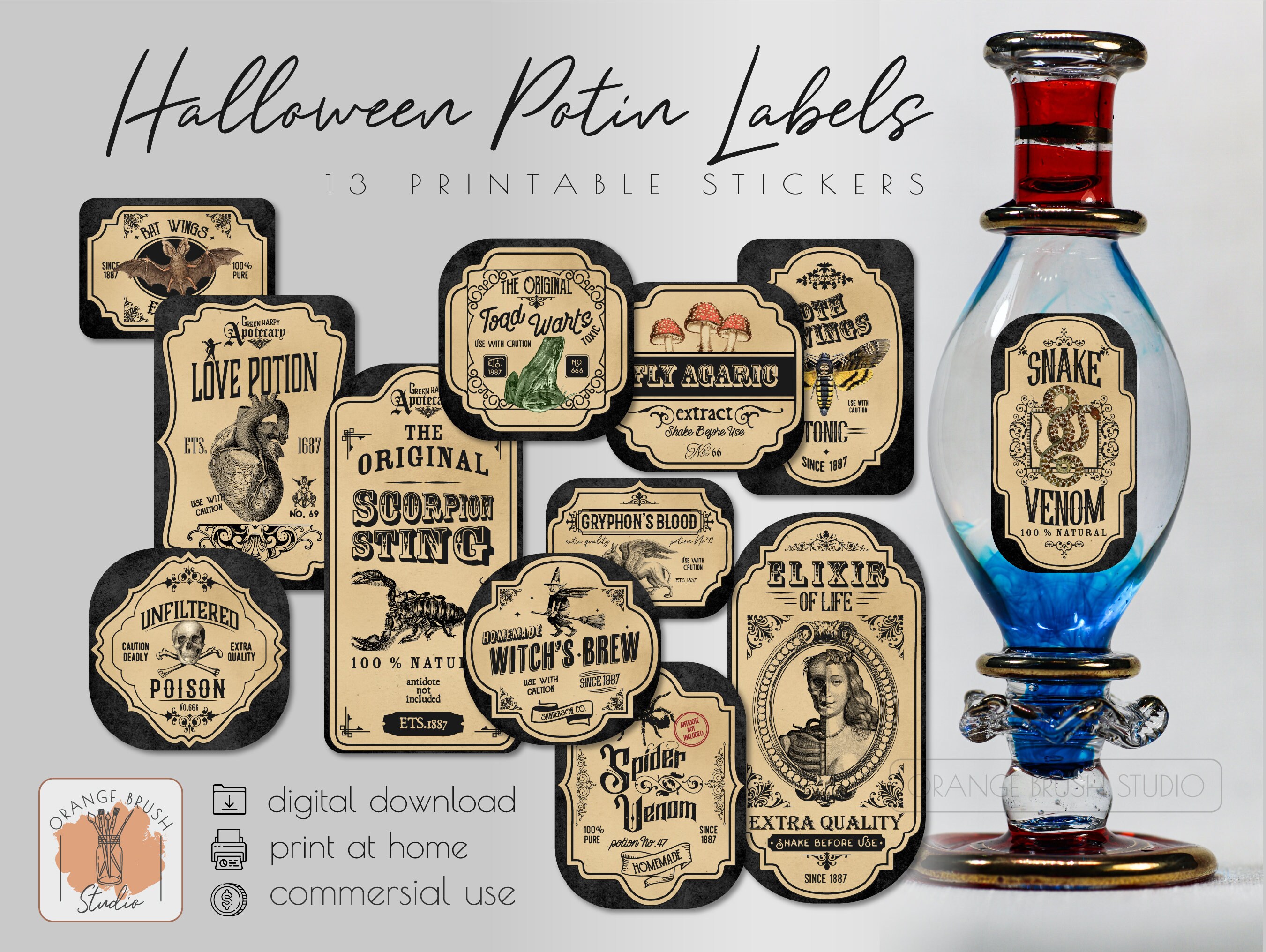 Witch Apothecary Labels Halloween Potion Bottle Labels - Etsy