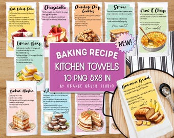 Kitchen Towel Sublimation, Baking Recipe PNG Designs. Traditional Recipe Tea Towel PNG Bundle for Kitchen Crafts - Digital Download