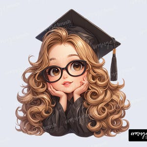 Afstuderen meisje PNG, mode meisje clipart, afstuderen pet, afstuderen clipart voor stickers, planners, sublimatie, ambachten - digitale download