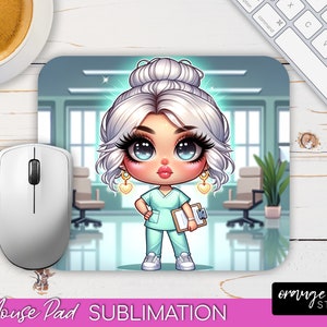 ナース マウス パッド PNG 昇華 - ナースへの感謝の気持ちを表すかわいいチビ ナース デザイン、マウス マット PNG ファイル、かわいいマウスパッド - デジタル ダウンロード