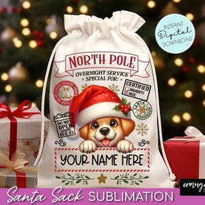 Santa Sack PNG Bundle, Cute Santa Gift Bag Sublimation Designs, North Pole Delivery, Kids Christmas Bag Templates - Instant Download