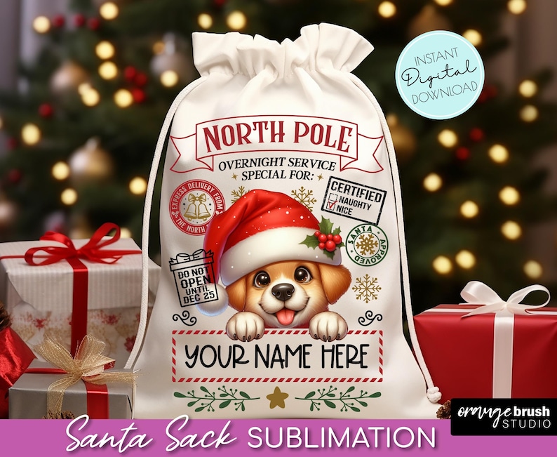 Santa Sack PNG Bundle, Cute Santa Gift Bag Sublimation Designs, North Pole Delivery, Kids Christmas Bag Templates - Instant Download