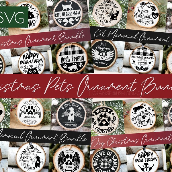 Pet Christmas Ornament Bundle SVG Dog & Cat Round Ornament. Christmas Ornaments Bundle, Round Sign SVG, Memorial Ornament - Digital Download