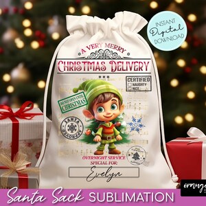 Personalised Jack The Elf Design Santa Sack – Cotton Christmas Gift Bag (Various Sizes)