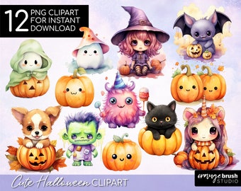 Spooky Halloween Sublimation : Cute Halloween Clipart PNG Bundle, dessins de sublimation aquarelle - téléchargement immédiat