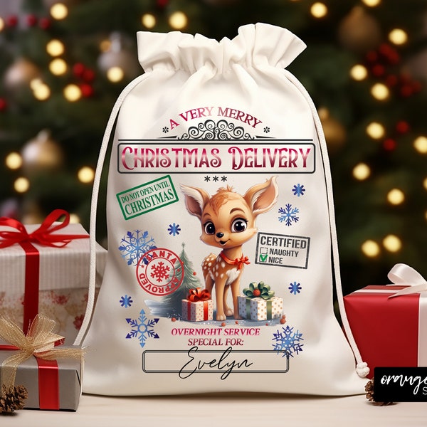 Santa Sack Sublimation Design, Christmas Gift Bag with Deer. Santa Claus Bag PNG File. Christmas Sack 20 X 27 in size - Instant Download