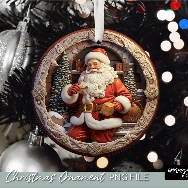 Santa Christmas Ornament Design, 3D Santa Sublimation File. 3D Round Ornament, Christmas Sublimation - Instant Download