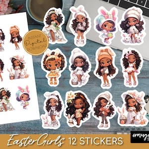 Easter Chibi Girl Printable Stickers Bundle & Sticker Sheet. Easter Sticker Sheet for Cricut, Planners and More - Digital Download