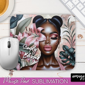 Tägliche Affirmationen Mauspad Sublimation, Inspirational Zitat Mousepad PNG. Blumenmädchen Maus Matte Design zum Basteln - Digital Download