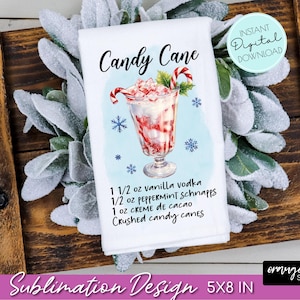 Christmas Kitchen Towel PNG, Dish Towel Sublimation. Christmas Cocktail Recipe Design. Tea Towel PNG for Christmas Crafts - Digital Download
