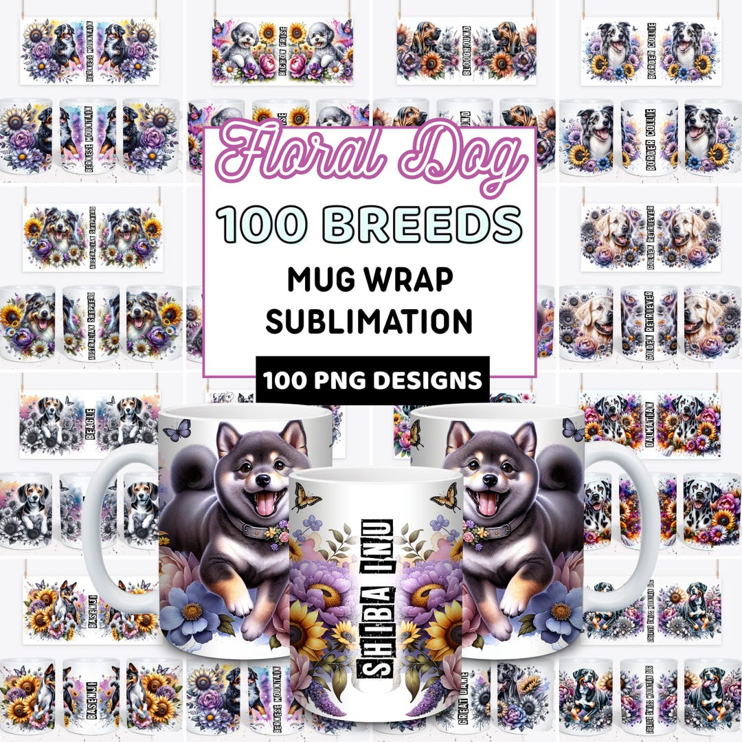 100 Dog Mug Wrap Bundle for Sublimation | Pastel Dog Mom PNG Designs ...