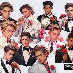 Clipart masculino do dia dos namorados - noivo, pacote de clipart dos namorados, casamento romântico PNG para adesivos, sublimação, artesanato - download digital