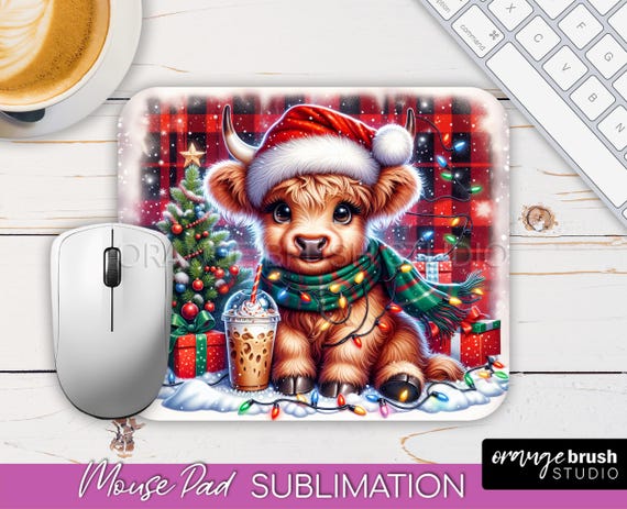 Tappetino Per Mouse Mucca Delle Highlands Con Fiori - 240x200x3 Mm - Base Gomma Antiscivolo E Stampa Lavabile
