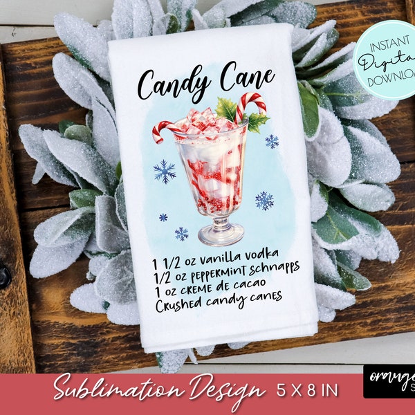 Christmas Kitchen Towel PNG, Dish Towel Sublimation. Christmas Cocktail Recipe Design. Tea Towel PNG for Christmas Crafts - Digital Download