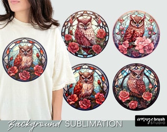 Stained Glass Owl Sublimation: Round Halloween Backgrounds, Circle Sublimation Designs - Instant PNG Download