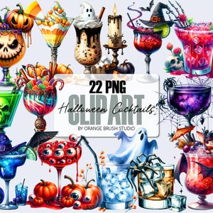 Halloween Cocktails Clipart Bundle, Spooky Cocktail PNG Designs. Creepy Alcohol Drink Bar - Acquerello Clipart PNG - Download digitale