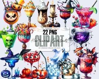 Halloween Cocktails Clipart Bundle, Spooky Cocktail PNG Designs. Creepy Alcohol Drink Bar - Acquerello Clipart PNG - Download digitale
