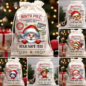 Santa Sack PNG Bundle, Cute Santa Gift Bag Sublimation Designs, North Pole Delivery, Kids Christmas Bag Templates - Instant Download