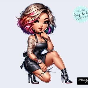 Peluquería Clipart - Chibi Girl Digital Clipart, Peluquería Clipart, Chibi Doll PNG para Pegatinas, Manualidades y Sublimación - Descarga Digital