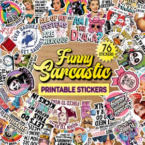 Pacote de Adesivos PNG Engraçados e Sarcásticos para Imprimir. Adesivos PNG com Citações Sarcásticas, Humor Adulto, Adesivos com Impressão e Recorte - Download Digital
