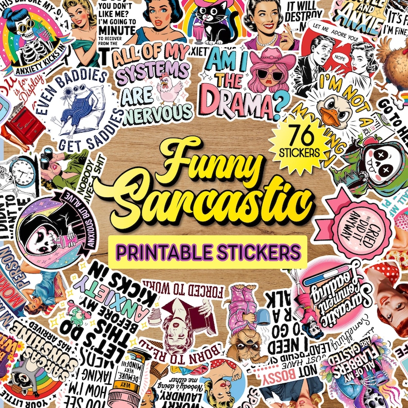 Funny Sarcastic Printable Stickers PNG Bundle. Sarcastic Quotes PNG Stickers, Adult Humor Sassy Print Then Cut Stickers - Digital Download