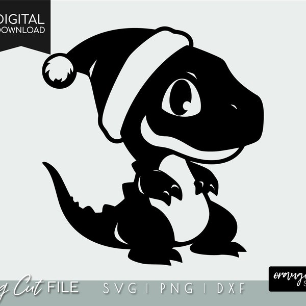 Christmas Dinosaur SVG Cut File For Cricut. Dino in Santa Hat SVG Kids Christmas, Baby Dinosaur Svg Png Dxf, Commercial Use Digital Download