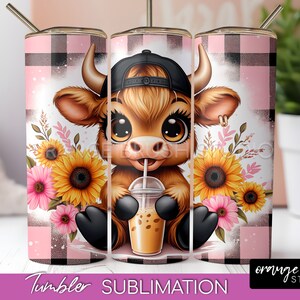Highland Cow Tumbler Wrap, Baby Cow Tumbler Sublimation PNG. Cute ...