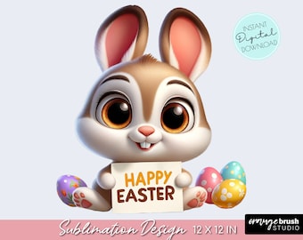 Easter Sublimation Design - Cute Easter Bunny Clipart PNG - Happy Easter Spring Sublimation PNG, Easter Rabbit Clipart - Digital Download