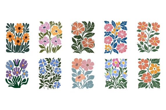 Abstract Flowers SVG Bundle, Retro Flower Designs, Boho Floral SVG