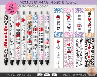 Mom Pen Wrap Svg Bundle. Mom Life Svg 8 Wasserschiebe-Designs für Ink Joy Stifte. Messy Bun Svg, Epoxy Pen Wraps, Glitzer Stift -Instant Download