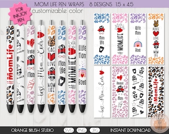 Mom Pen Wrap Svg bundle. Mom Life Svg 8 Waterslide Designs for Ink Joy Pens. Messy bun Svg, Epoxy Pen Wraps, Glitter Pen -Instant Download