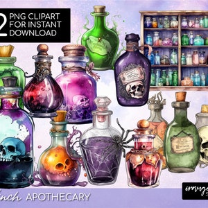 Witch Apothecary Clipart, Watercolor Halloween Potion Bundle, Halloween Apothecary Cabinet, Witchcraft Clipart PNG  Instant Download