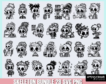 Lustige Skelett Kaffee SVG Bundle, Halloween Mama Schädel, Momster SVG-Datei für Cricut, Spooky Mama, Messy Bun SVG Mama Skelett digitaler Download