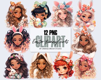 Easter Girl Clipart Bundle - Easter Bunny Girl PNG. Fashion Dolls Clipart PNG for Planner, Stickers, Crafts -Digital Download
