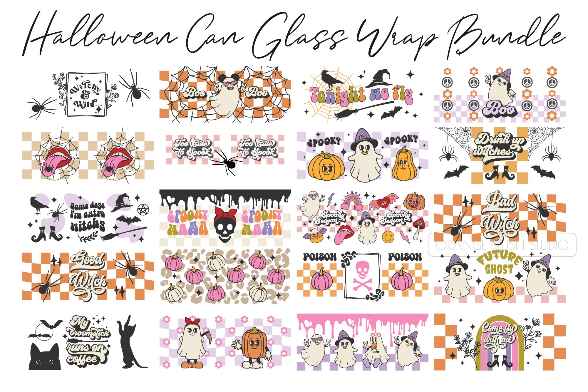 Retro Halloween Libbey Can Glass Bundle 20 SVG. Seamless Full - Etsy