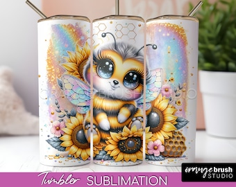 Bee Tumbler Wrap, Sunflower Sublimation PNG Design, Cute Honey Bee Summer Tumbler Sublimation, 20Oz Template - Digital Download