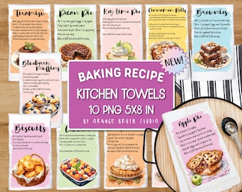 Baking Recipe Kitchen Towel Sublimation Bundle, Tea Towel PNG Designs, Food Recipe Dish Towel 10 PNG for Kitchen Crafts - Digital Download