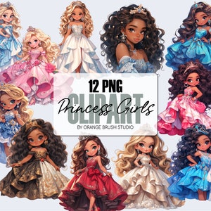 Chibi Princess Clipart Bundle - Cute Girls, Doll Clipart, Girl Princess, Kids Clipart for Stickers, Sublimation, Crafts - Digital Download