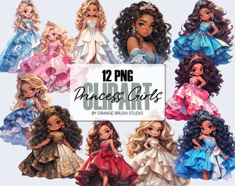 Chibi Princess Clipart Bundle - Cute Girls, Doll Clipart, Girl Princess, Kids Clipart for Stickers, Sublimation, Crafts - Digital Download