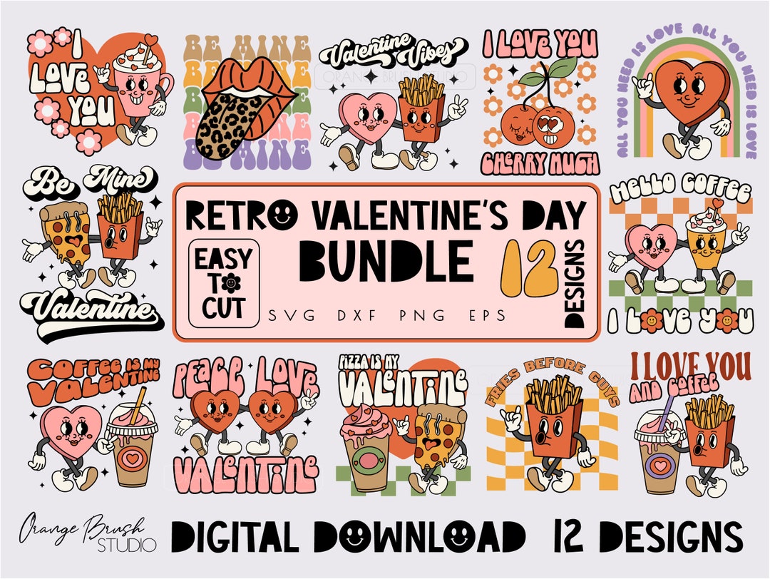 Retro Valentines Day Svg Bundle 12 Designs. Hippie Valentines for ...