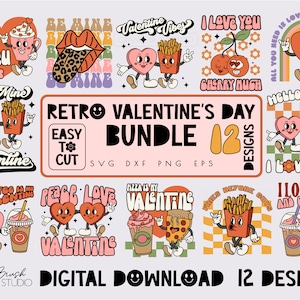 Retro Valentines Day Svg Bundle 12 Designs. Hippie Valentines For Cricut, Groovy Valentines Day SVG PNG DXF Love Bundle - Digital Download
