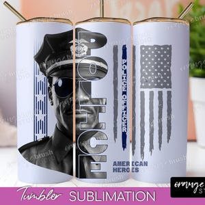 Police Officer Tumbler Wrap PNG, USA Police Blue Flag Skinny Tumbler PNG, American Heroes Patriotic Tumbler Sublimation - Digital Download