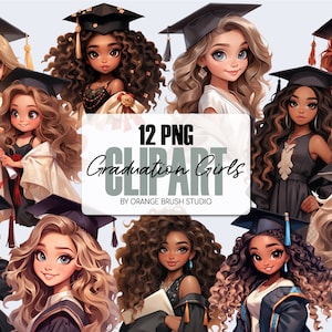 Clipart de niña graduada con birrete de graduación. Clipart de graduación PNG Paquete de PNG de graduación universitaria para manualidades - Descarga digital