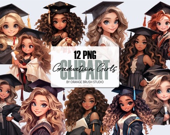 Graduation Girl Clipart with Graduation Cap. Graduation Clipart PNG College Graduation PNG Bundle for Crafts - Digital Download