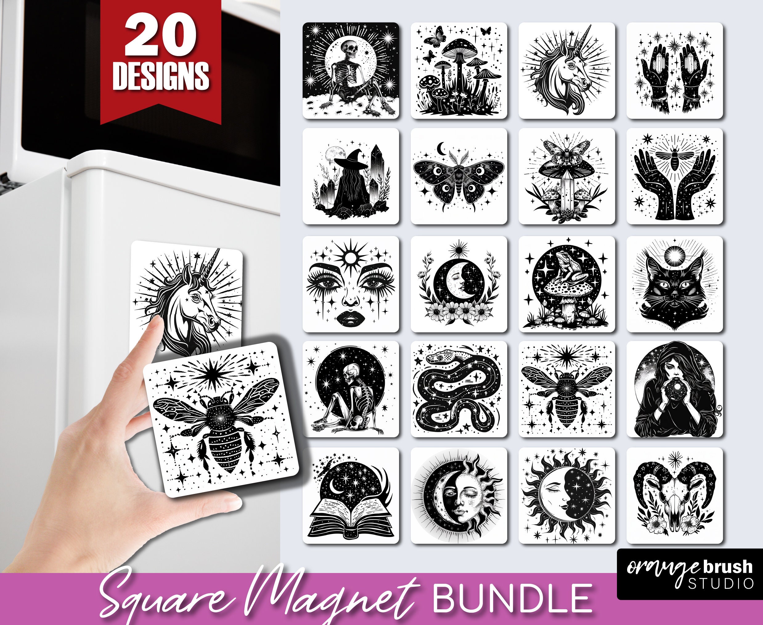 Boho Mystical Magnet Sublimation Bundle. Celestial Fridge Square Magnet PNG Bundle for Kitchen Crafts - Digital Download