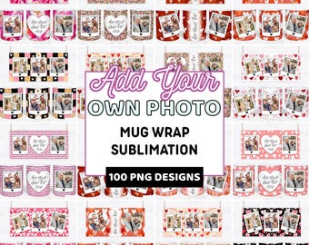 Hearts Picture Frame Mug Wrap Bundle, Family Photo Collage Valentine's Day Mug Designs, Add Your Photo PNG Sublimation - Digital Download