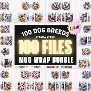 100 Dog Mug Wrap Bundle for Sublimation | Pastel Dog Mom PNG Designs | Floral Dog Breed PNGs | Digital Mug Templates for Dog Lovers